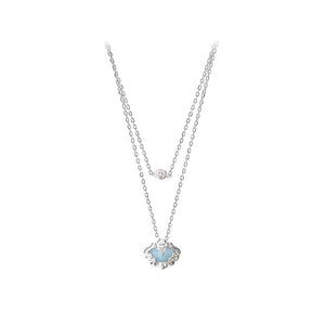 925 Sterling Silver Fashion Simple Enamel Blue Shell Double Layer Pendant with Cubic Zirconia and Necklace