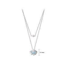 Load image into Gallery viewer, 925 Sterling Silver Fashion Simple Enamel Blue Shell Double Layer Pendant with Cubic Zirconia and Necklace