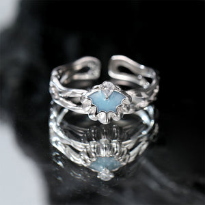 925 Sterling Silver Fashion Simple Enamel Blue Shell Adjustable Open Ring with Cubic Zirconia