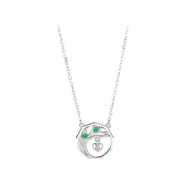 925 Sterling Silver Fashion Temperament Plant Heart-shaped Hollow Geometric Pendant with Cubic Zirconia and Necklace