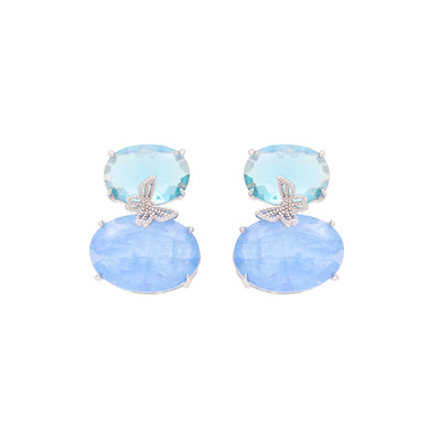 Simple and Fashion Butterfly Geometric Stud Earrings with Blue Cubic Zirconia