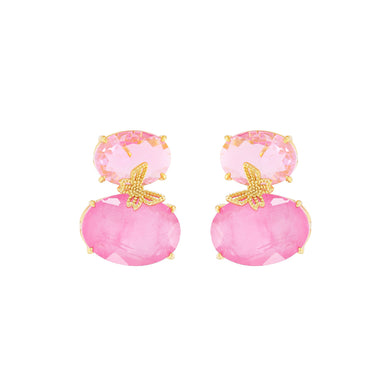 Simple and Fashion Plated Gold Butterfly Geometric Stud Earrings with Pink Cubic Zirconia