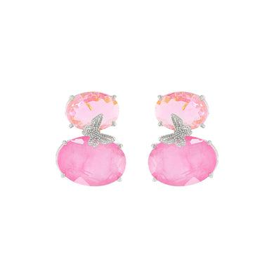Simple and Fashion Butterfly Geometric Stud Earrings with Pink Cubic Zirconia