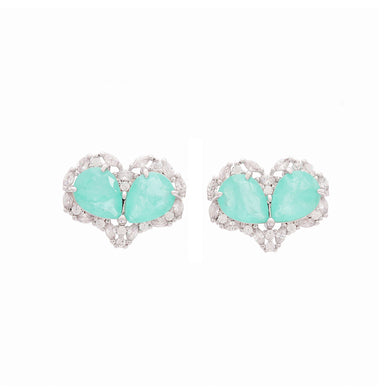 Fashion and Simple Heart-shaped Stud Earrings with Green Cubic Zirconia