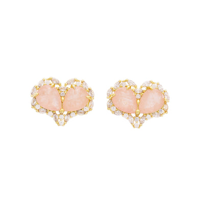Fashion and Simple Plated Gold Heart-shaped Stud Earrings with Pink Cubic Zirconia