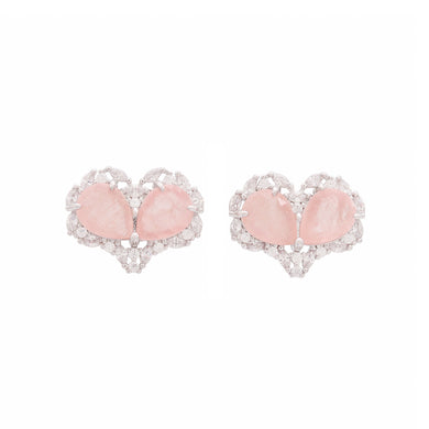 Fashion and Simple Heart-shaped Stud Earrings with Pink Cubic Zirconia