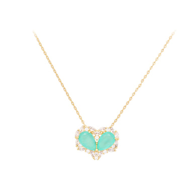 Fashion and Simple Plated Gold Heart-shaped Pendant with Green Cubic Zirconia and Necklace