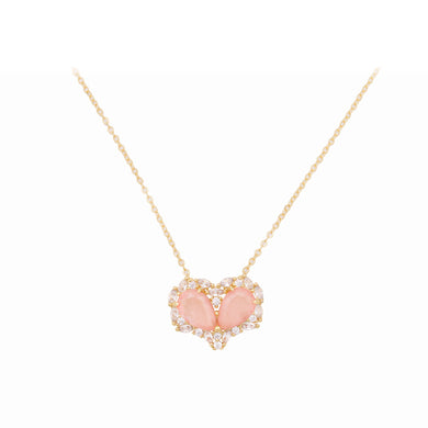 Fashion and Simple Plated Gold Heart-shaped Pendant with Pink Cubic Zirconia and Necklace