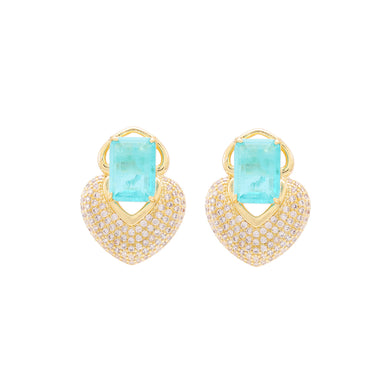 Fashion Brilliant Plated Gold Heart Stud Earrings with Blue Cubic Zirconia