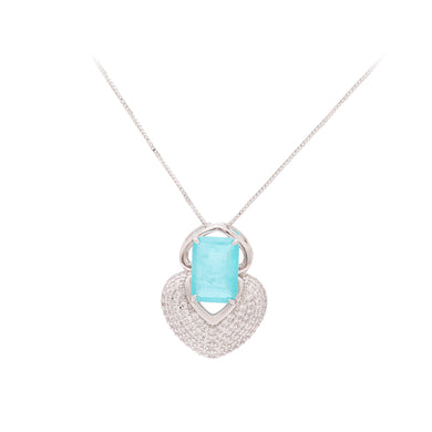 Fashion Brilliant Heart-shaped Pendant with Blue Cubic Zirconia and Necklace