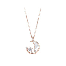 Load image into Gallery viewer, 925 Sterling Silver Plated Rose Gold Fashion and Creative Fishtail Mother-of-pearl Pendant with Cubic Zirconia and Necklace