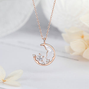 925 Sterling Silver Plated Rose Gold Fashion and Creative Fishtail Mother-of-pearl Pendant with Cubic Zirconia and Necklace