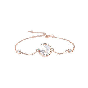 925 Sterling Silver Plated Rose Gold Fashion and Creative Fishtail Mother-of-pearl Bracelet with Cubic Zirconia