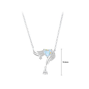 925 Sterling Silver Fashion Temperament Angel Wings Pendant with Cubic Zirconia and Necklace