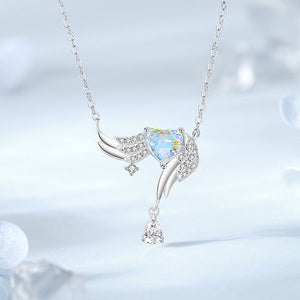 925 Sterling Silver Fashion Temperament Angel Wings Pendant with Cubic Zirconia and Necklace