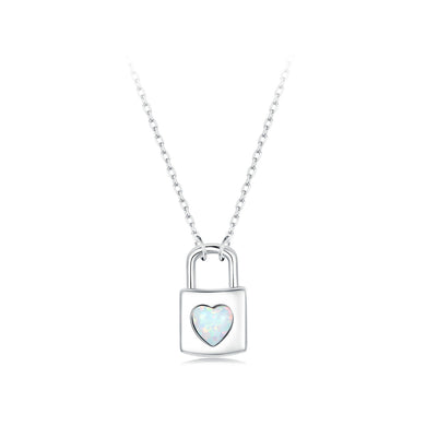 925 Sterling Silver Fashion Simple Heart-shaped Pattern Lock Pendant with Necklace