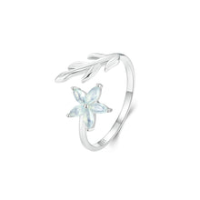 Load image into Gallery viewer, 925 Sterling Silver Fashion Simple Flower Leaves Adjustable Open Ring with Cubic Zirconia