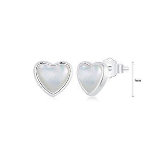 925 Sterling Silver Simple and Cute Heart-shaped Mother-of-pearl Stud Earrings