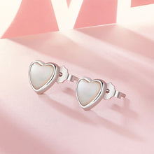Load image into Gallery viewer, 925 Sterling Silver Simple and Cute Heart-shaped Mother-of-pearl Stud Earrings