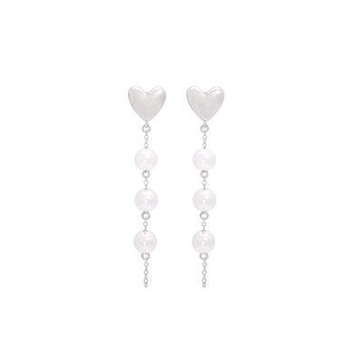 Fashion and Simple Heart-shaped Imitation Pearl Tassel Earrings