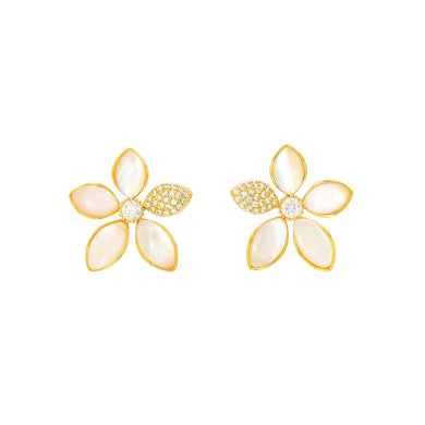 Fashion and Simple Plated Gold Flower Shell Stud Earrings with Cubic Zirconia