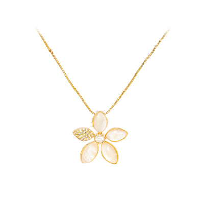 Fashion and Simple Plated Gold Flower Shell Pendant with Cubic Zirconia and Necklace
