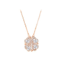 Load image into Gallery viewer, 925 Sterling Silver Plated Rose Gold Fashion Dazzling Four-leafed Clover Pendant with Cubic Zirconia and Necklace