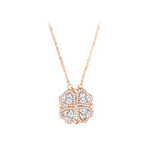925 Sterling Silver Plated Rose Gold Fashion Dazzling Four-leafed Clover Pendant with Cubic Zirconia and Necklace