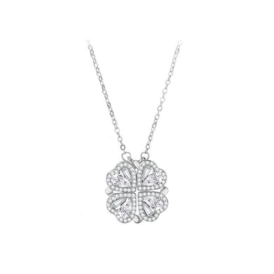 925 Sterling Silver Fashion Brilliant Four-Leafed Clover Pendant with Cubic Zirconia and Necklace