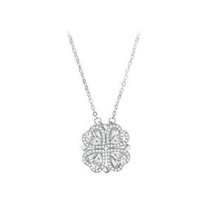 925 Sterling Silver Fashion Brilliant Four-Leafed Clover Pendant with Cubic Zirconia and Necklace