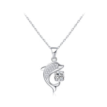 Load image into Gallery viewer, 925 Sterling Silver Fashion Cute Dolphin Pendant with Cubic Zirconia and Necklace