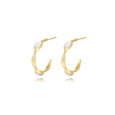 925 Sterling Silver Plated Gold Simple Temperament Mother-of-pearl C-shaped Irregular Geometric Stud Earrings
