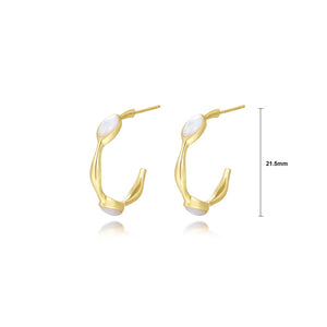 925 Sterling Silver Plated Gold Simple Temperament Mother-of-pearl C-shaped Irregular Geometric Stud Earrings