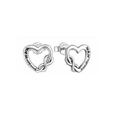 925 Sterling Silver Simple and Fashion Infinity Symbol Hollow Heart-shaped Stud Earrings