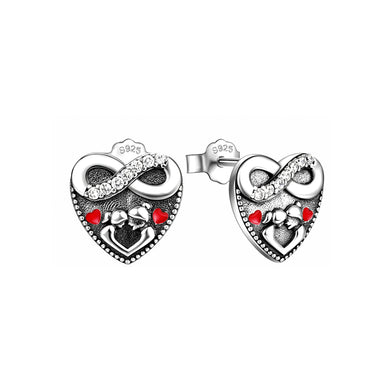 925 Sterling Silver Fashion Vintage Heart Shape Stud Earrings with Cubic Zirconia