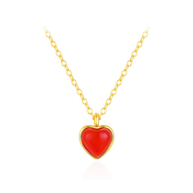 925 Sterling Silver Plated Gold Fashion Simple Enamel Red Heart-shaped Pendant with Necklace