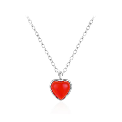 925 Sterling Silver Fashion Simple Enamel Red Heart-shaped Pendant with Necklace