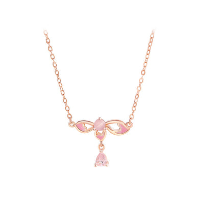 925 Sterling Silver Plated Rose Gold Fashion Temperament Enamel Flower Pendant with Cubic Zirconia and Necklace