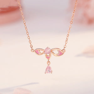 925 Sterling Silver Plated Rose Gold Fashion Temperament Enamel Flower Pendant with Cubic Zirconia and Necklace
