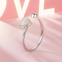 Load image into Gallery viewer, 925 Sterling Silver Fashion Romantic Heart-Shaped Mother-of-Pearl Adjustable Open Ring with Cubic Zirconia