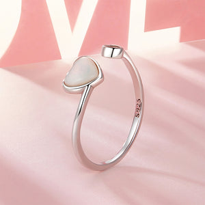 925 Sterling Silver Fashion Romantic Heart-Shaped Mother-of-Pearl Adjustable Open Ring with Cubic Zirconia