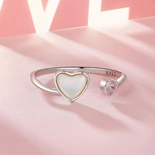 Load image into Gallery viewer, 925 Sterling Silver Fashion Romantic Heart-Shaped Mother-of-Pearl Adjustable Open Ring with Cubic Zirconia
