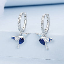 Load image into Gallery viewer, 925 Sterling Silver Fashion Temperament Hummingbird Earrings with Blue Cubic Zirconia