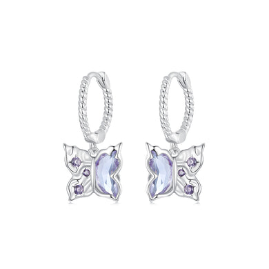 925 Sterling Silver Fashion and Elegant Butterfly Earrings with Purple Cubic Zirconia