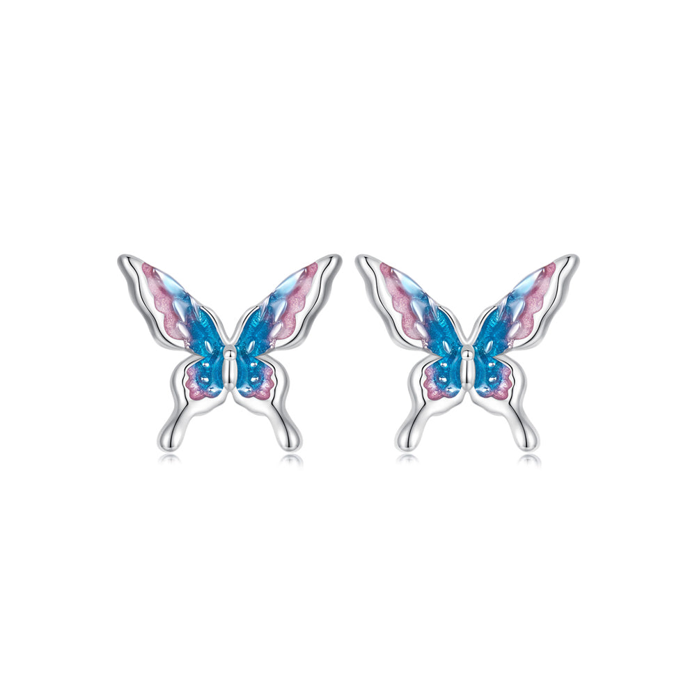 925 Sterling Silver Fashion and Elegant Enamel Butterfly Stud Earrings