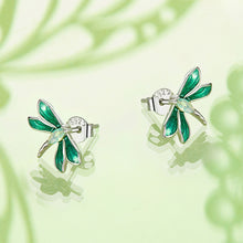 Load image into Gallery viewer, 925 Sterling Silver Simple Cute Enamel Dragonfly Stud Earrings with Cubic Zirconia