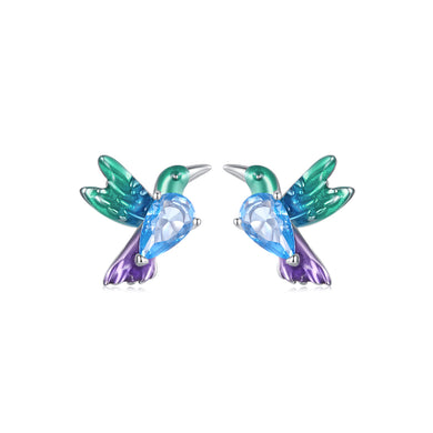 925 Sterling Silver Simple and Fashion Enamel Bird Stud Earrings with Cubic Zirconia