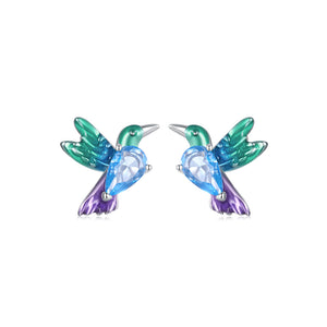 925 Sterling Silver Simple and Fashion Enamel Bird Stud Earrings with Cubic Zirconia