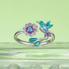 Load image into Gallery viewer, 925 Sterling Silver Fashion Temperament Enamel Flower Bird Adjustable Open Ring with Cubic Zirconia