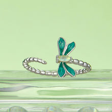 Load image into Gallery viewer, 925 Sterling Silver Simple Fashion Enamel Dragonfly Adjustable Open Ring with Cubic Zirconia